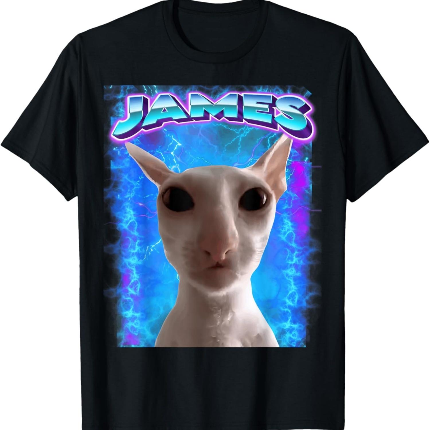 

James Cat Meme Cursed Memes Brainrot Memes Oddly Specific T-Shirt(1) S чёрный