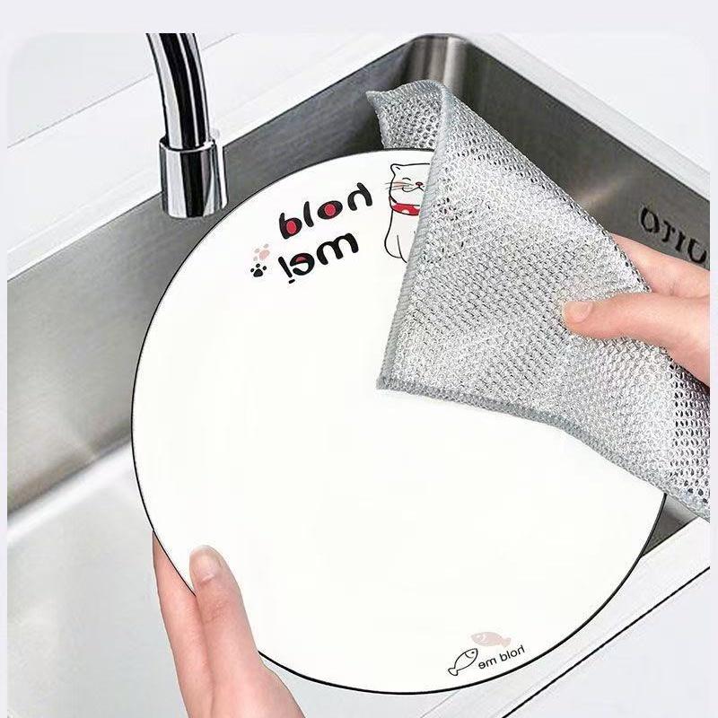 Steel Wire Cleaning Cloth Kitchen Rag Non-scraping Dish Towel Double-sided Household Stove Pot Cleaning Towel Silver 1pcs/5pcs/10PCS