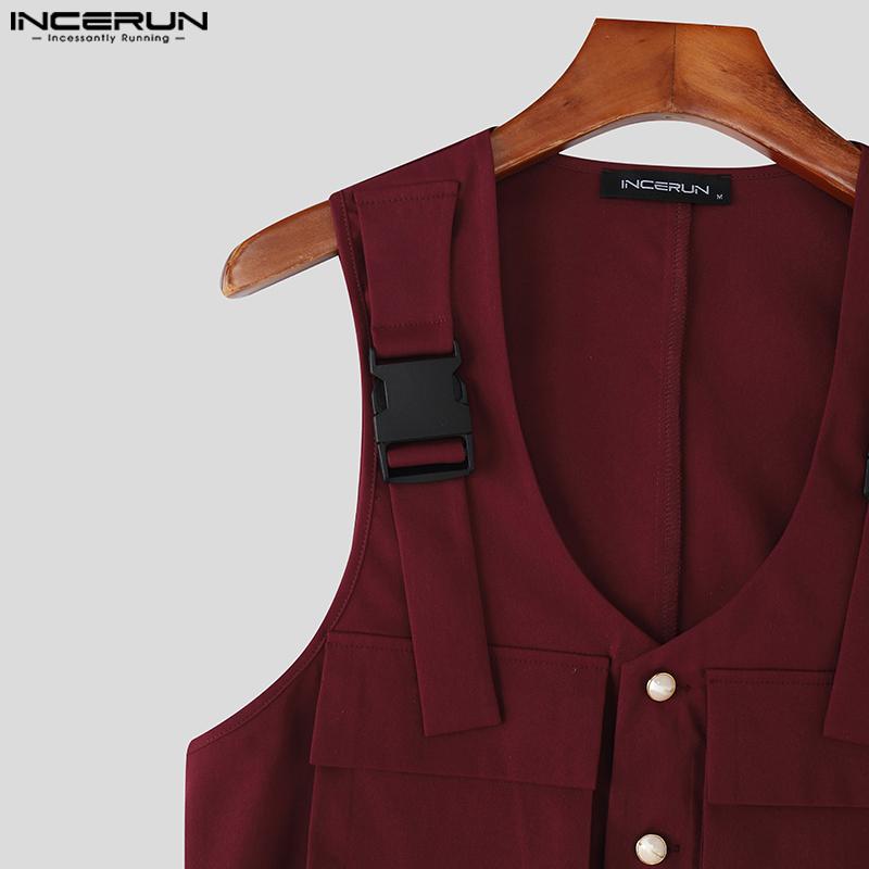 INCERUN Men Sleeveless Casual Loose Cargo Crop Tank Tops Waistcoat