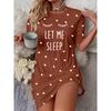 Women "Sleep" Slogan Eyelash Nightgown - Comfortable Short Sleeve Round Neck T-Shirt Dress
