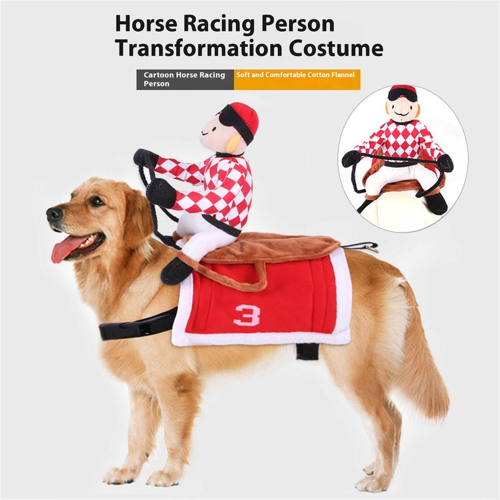 Costume da Cavaliere per Cane Cavallo Equitazione Halloween Animale Domestico Animale Morbido Costume Cappotto da Equitazione Tema Accessori Cosplay