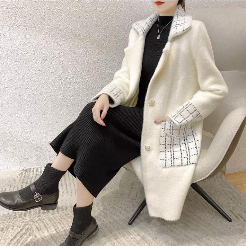 

Женская осенне-зимняя длинная свободная твидовая куртка больших размеров, утепленное пальто в клетку S