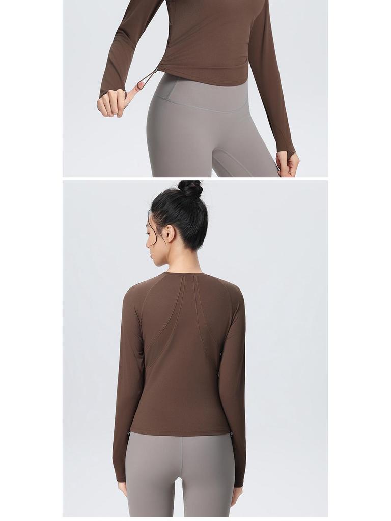 Women's Long Sleeve Slim Fit Yoga Top - High Stretch, Quick Dry, with Side Drawstring for Fitness & Running (Autumn/Winter)
