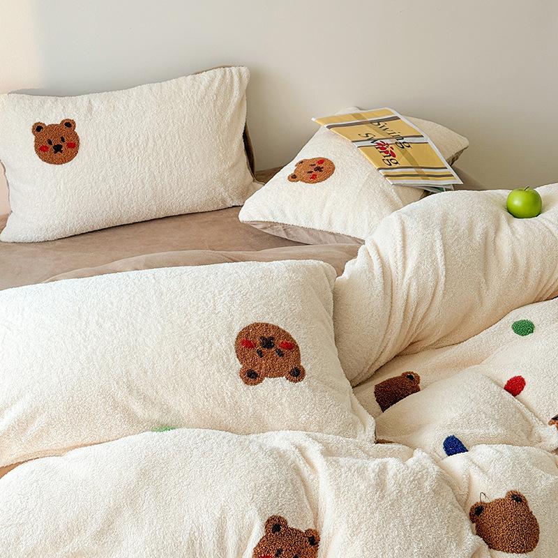 Rice Fleece Towel Embroidery Series Thickened Milk Fleece Four-Piece Set