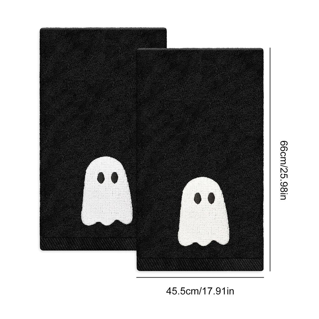 2 Pcs Halloween Black White Ghost Cotton Towel Halloween Ghost Hand Towel Hand Drying Towel for Drying Cleaning Cooking Holiday