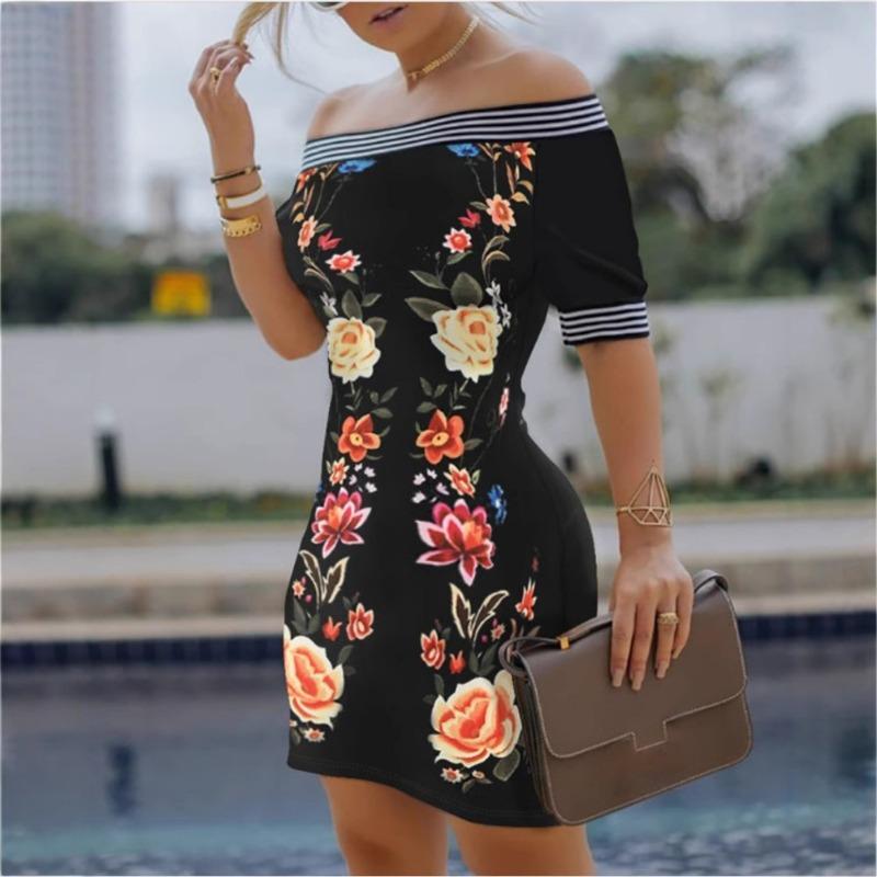 Einseitiges Digitaldruck Slim Sexy Bleistiftrockkleid