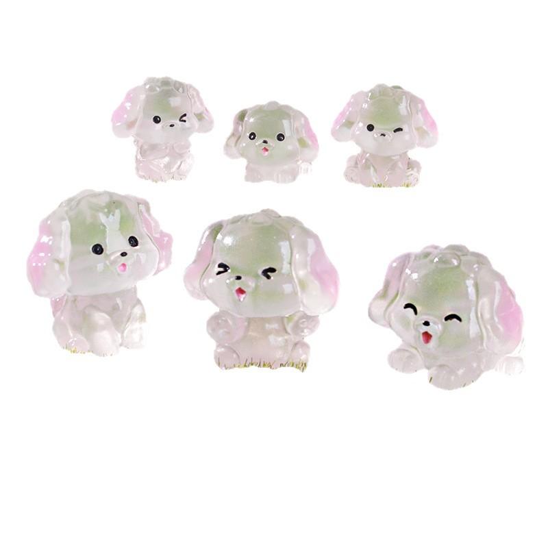 Micro-landscape Creative Cute Cartoon Transparent Glow-in-light Pink Puppy Garden Landscape Decoration Resin Small Figurine