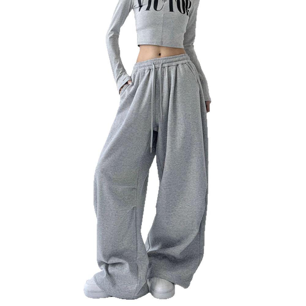Unisex Gray American-Style Sweatpants: High-Waisted, Straight-Leg, Loose-Fit, Casual, Cargo, Perfect for Spring, Autumn, and Winter.