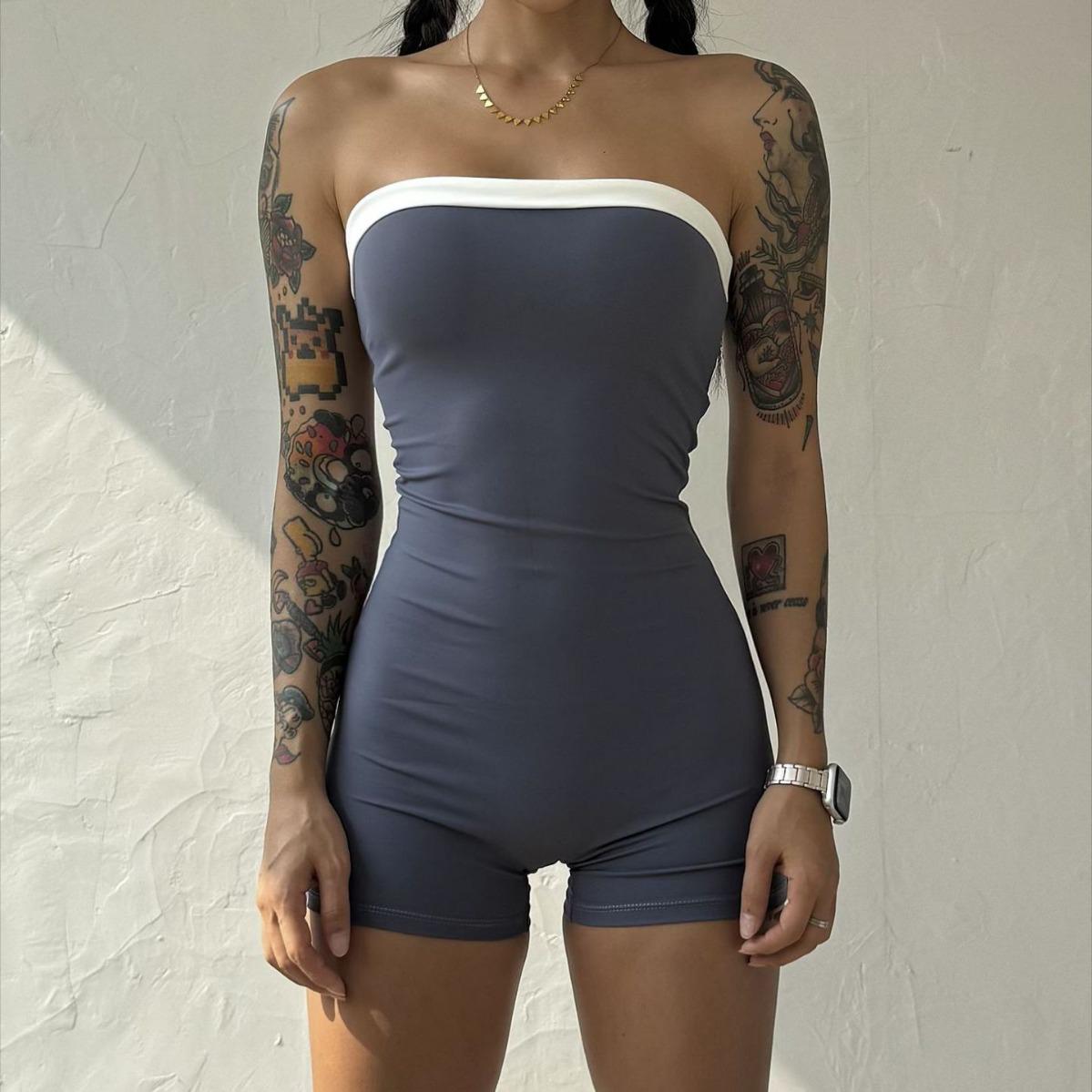 

Женский комбинезон-бандо с эффектом «обнажённой кожи», с нагрудной подушечкой и противоскользящей полоской для фитнеса, йоги и бега L (Order Larger)