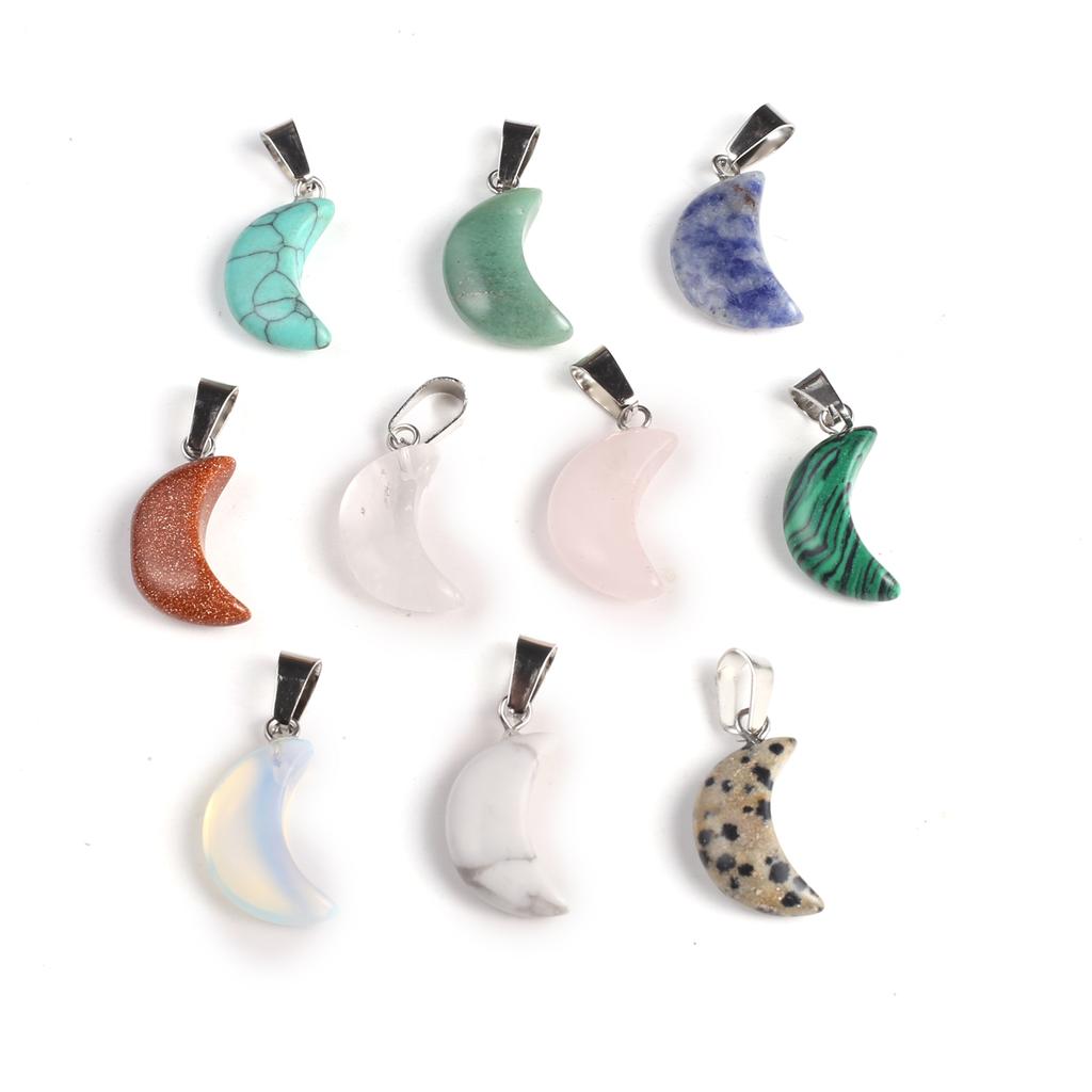10 Teile/paket Mondform Naturstein Anhänger Reiki Heilkristall Quarz Achat Verschiedene Edelstein Charms für Schmuckherstellung DIY Zubehör 11x21mm