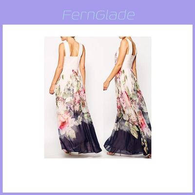 Elegant Lady Women Floral Summer Beach Boho Party Evening Long Chiffon Dress Sundress