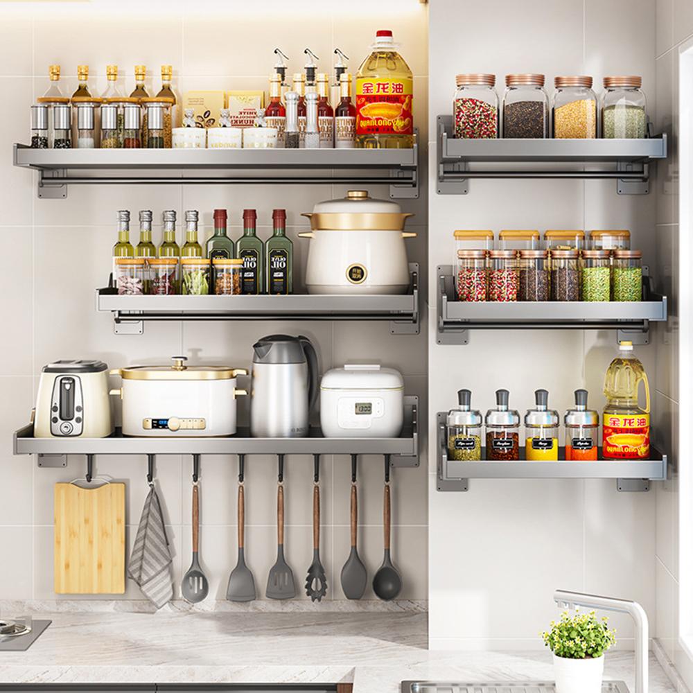Spice Storage Holder 20x30cm Wall Mounted No Drill Kitchen Organizer Display Rack