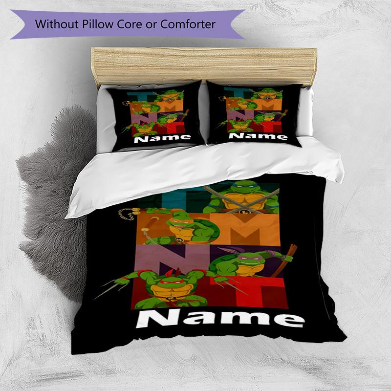 3pcs Duvet Cover Set (1*Duvet Cover + 2*Pillowcase, Without Core), Custom Name Teenage Mutant Ninja Turtles Pattern Bedding Set, Home Bedroom Decor Gi