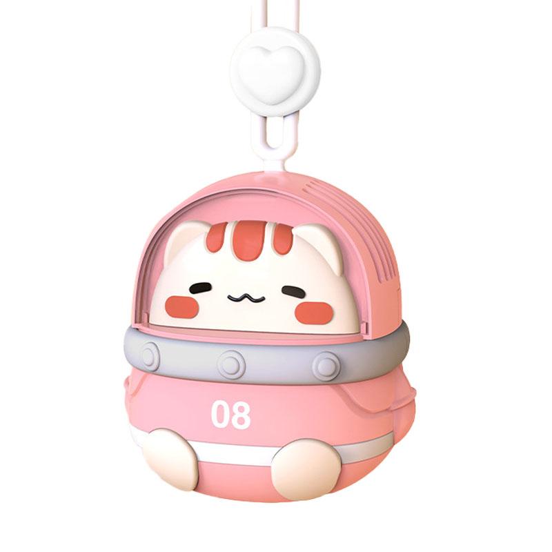 Neck Hanging Fan USB Handheld Rechargeable Cartoon Cute Lovely Animal 3 Gear Electric Small Fan Pink