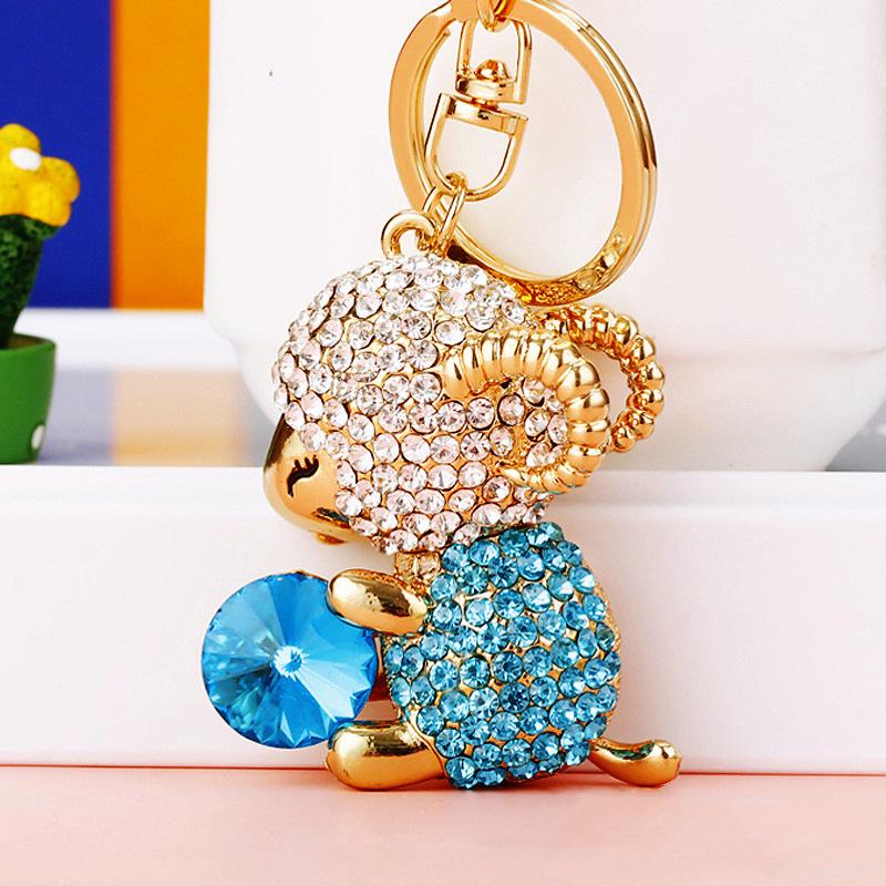 Zodiac Rhinestone Lamb Keychain Pendant for Women's Bag - Creative Business Logo Gift