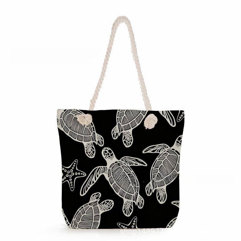 

Multifunctional Starfish and sea turtle Printed Thick Rope Shoulder Beach Bag Casual large capacity handbag 7597