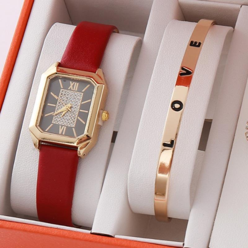 New Square Roman Watch Gem Bracelet Set Square Belt Watch Square Gem Bracelet Set