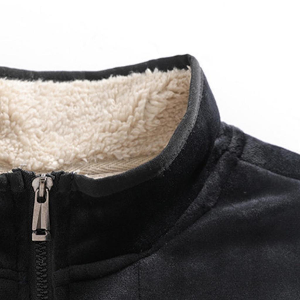 Men's Casual Fleece Solid Color Zipper Vest, Men's Stand-up Collar Lambskin Stand-up Collar Vest