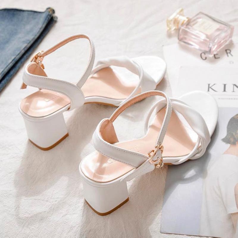 Women's sandals leather 2025 new thin heel French open-toed low-heeled fashion trendy summer comfortable simple women's shoes