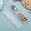 Wooden-Handled Cutlery Set Stainless Steel Spoon Fork And Chopsticks Set Three-Piece Cutlery Box Set