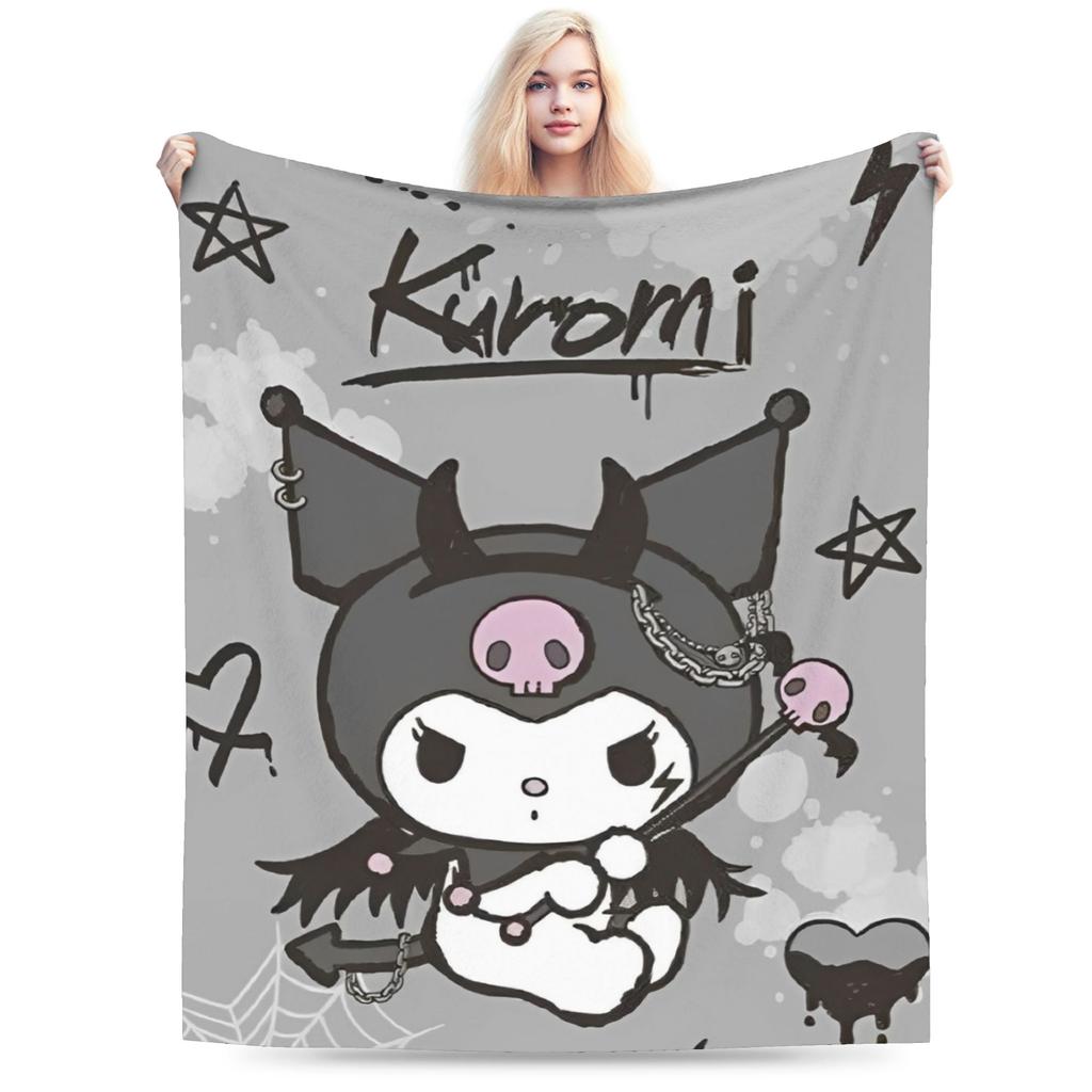 Cartoon Cool Cute Kuromi Fleece Throw Blanket Blanket for Home Outdoor Super Soft Bed Rug
