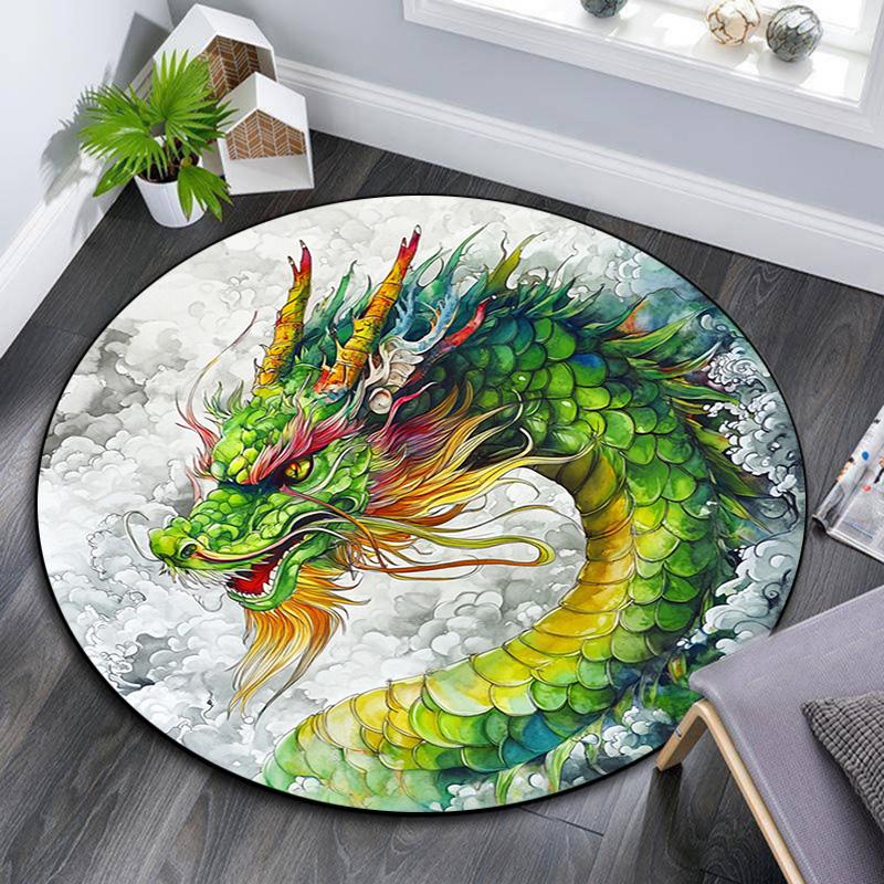 Fantasy Dragon Round Area Rug,Carpet Rug for Living Room Bedroom Sofa Playroom Decor,Non-slip Floor Mat