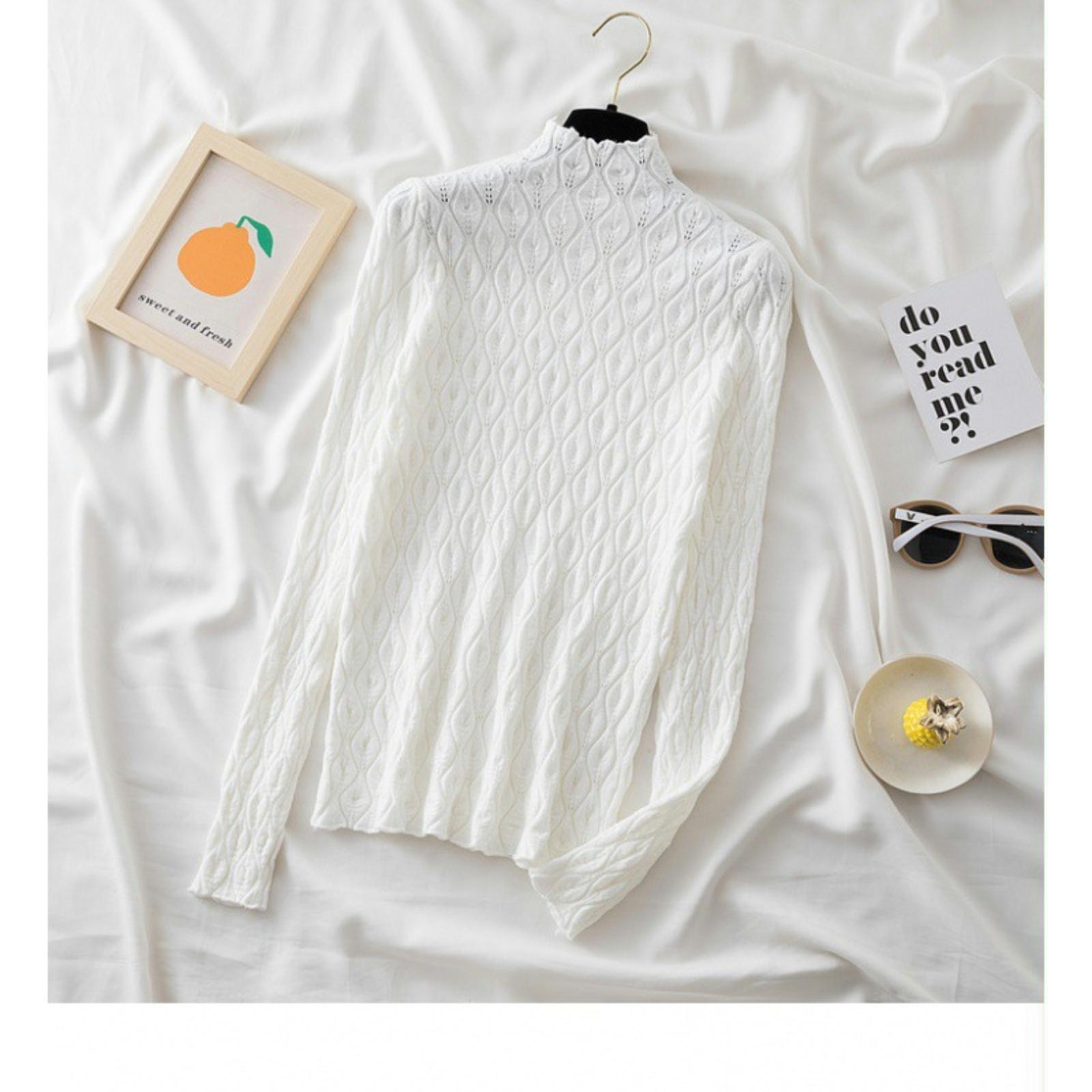 Women s Turtleneck Long-sleeved Sweater Base Layer One Size белый