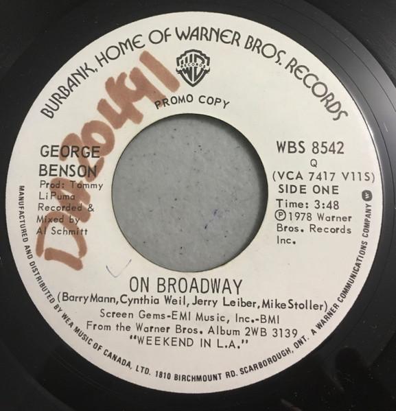 7-дюймовая пластинка GEORGE BENSON On Broadway WBS8542PROMO Warner Bros. Канада 1978 Джаз Б/у