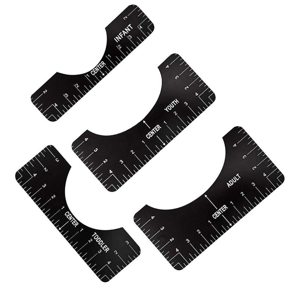 

4pcs T-Shirt Ruler Guide Shirt Alignment Tool T-Shirt Alignment Ruler with Clothing Size Chart for Adult Youth Toddler Infant чёрный