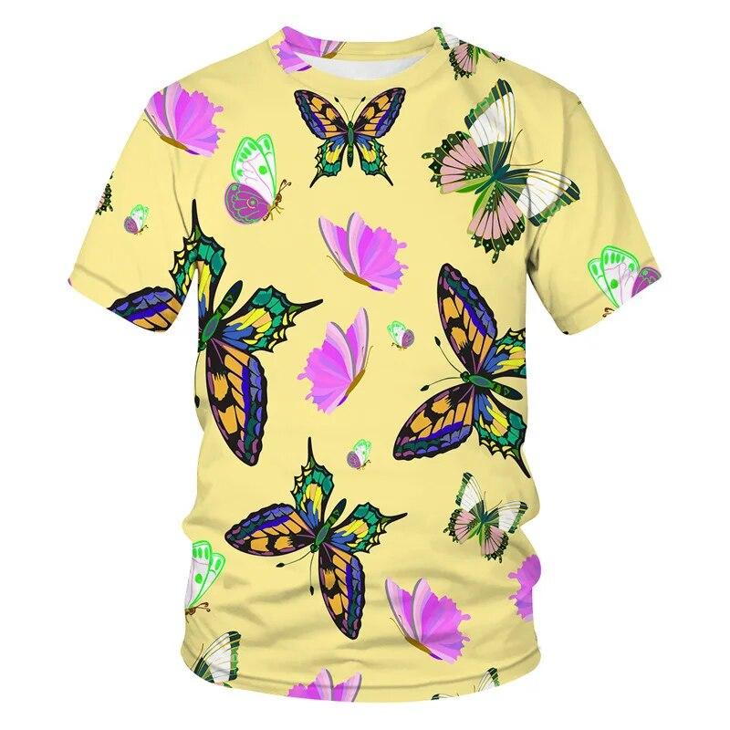 Sommer Casual T-shirt Männer & Frauen 3D schmetterling muster Drucken Kurzarm T-stücke Y2k Mode Oansatz Streetwear Übergroßen T-shirt tops