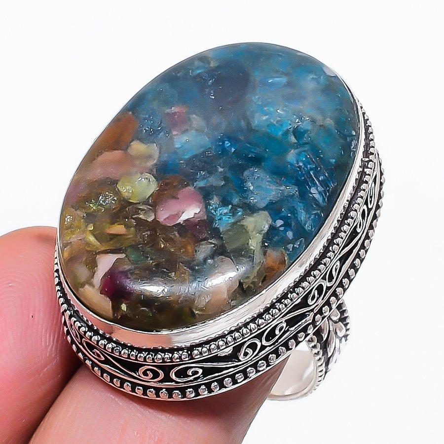 Natural Watermelon Tourmaline 925 Sterling Silver Jewelry Ring Size 10 N5l40