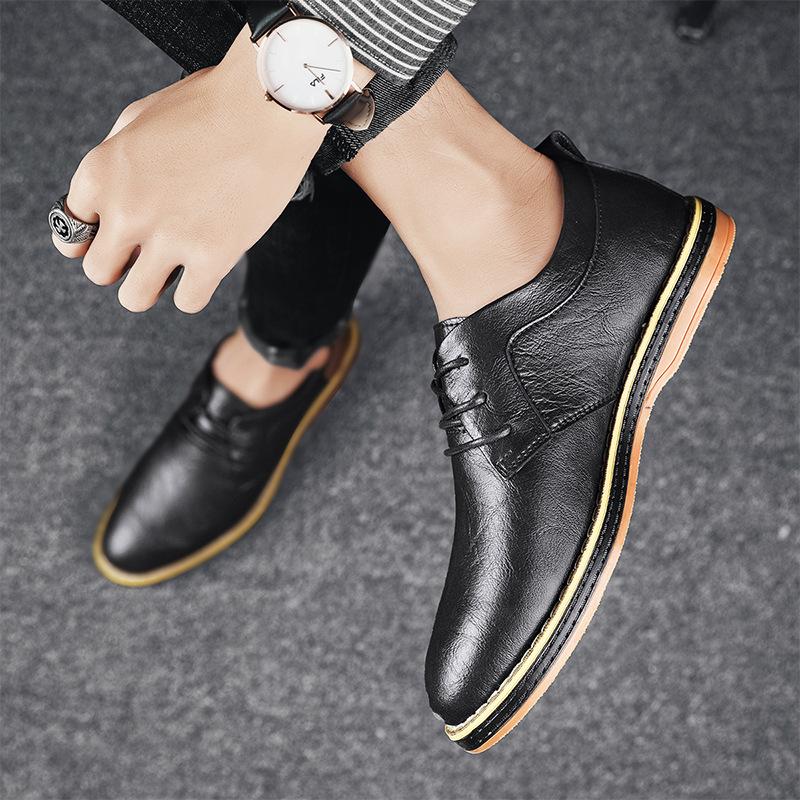

Мужская обувь 2025 года, весна, новые, на низком каблуке, износостойкие, водонепроницаемые, мужские туфли на шнуровке, легкие, роскошные, высокого класса, красивые кожаные туфли 38 чёрный