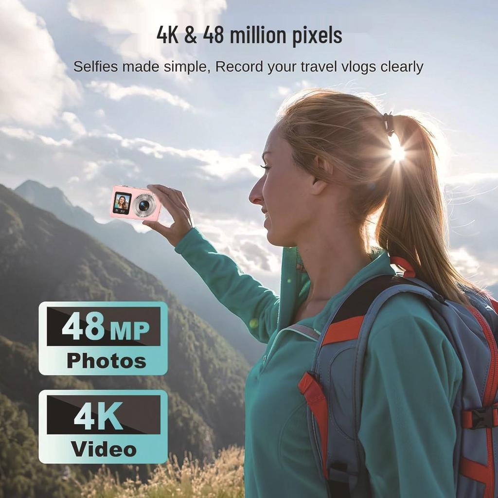 4K HD Dual Screen Zoom Selfie Camera for Students and Parties - Portable CCD Children's Camera