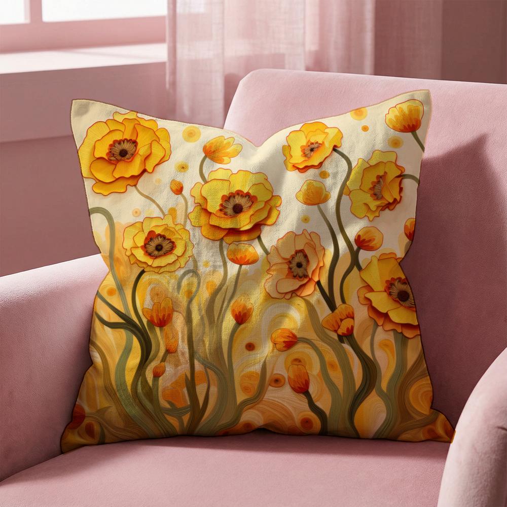Saffron Color Floral Cushion Cover Multi-Scene Pillow Cover for Home & Car - Reversible, Soft & Durable for Daily Use