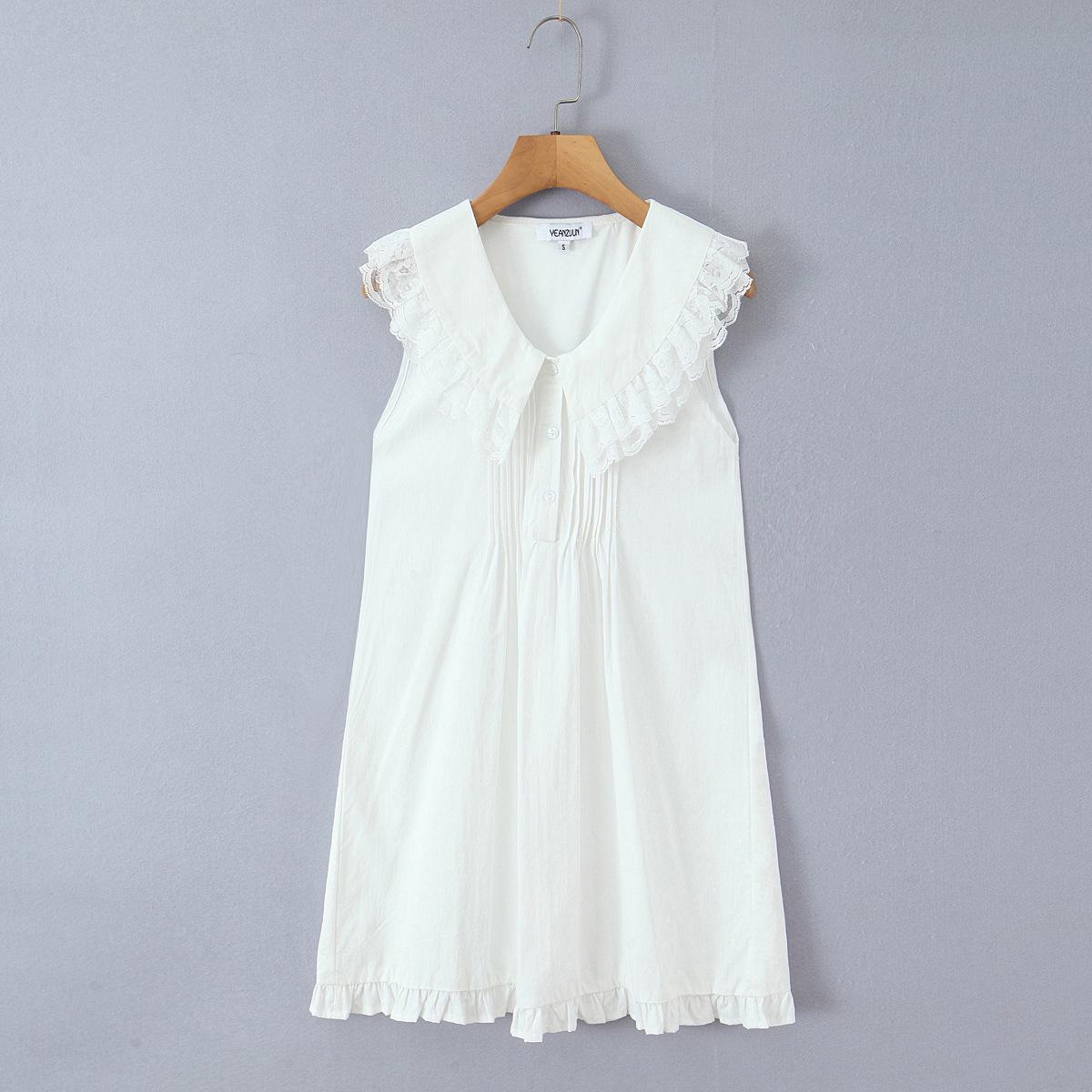 

2026 Spring Women s White Lace Short Sleeve Dress with Large Lapel - European & American Style, Model 9856 Small