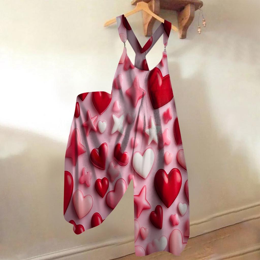 Sommer-Overall für Damen mit Valentinstags-Print im Vintage-Stil (Nicht verstellbarer Riemen)