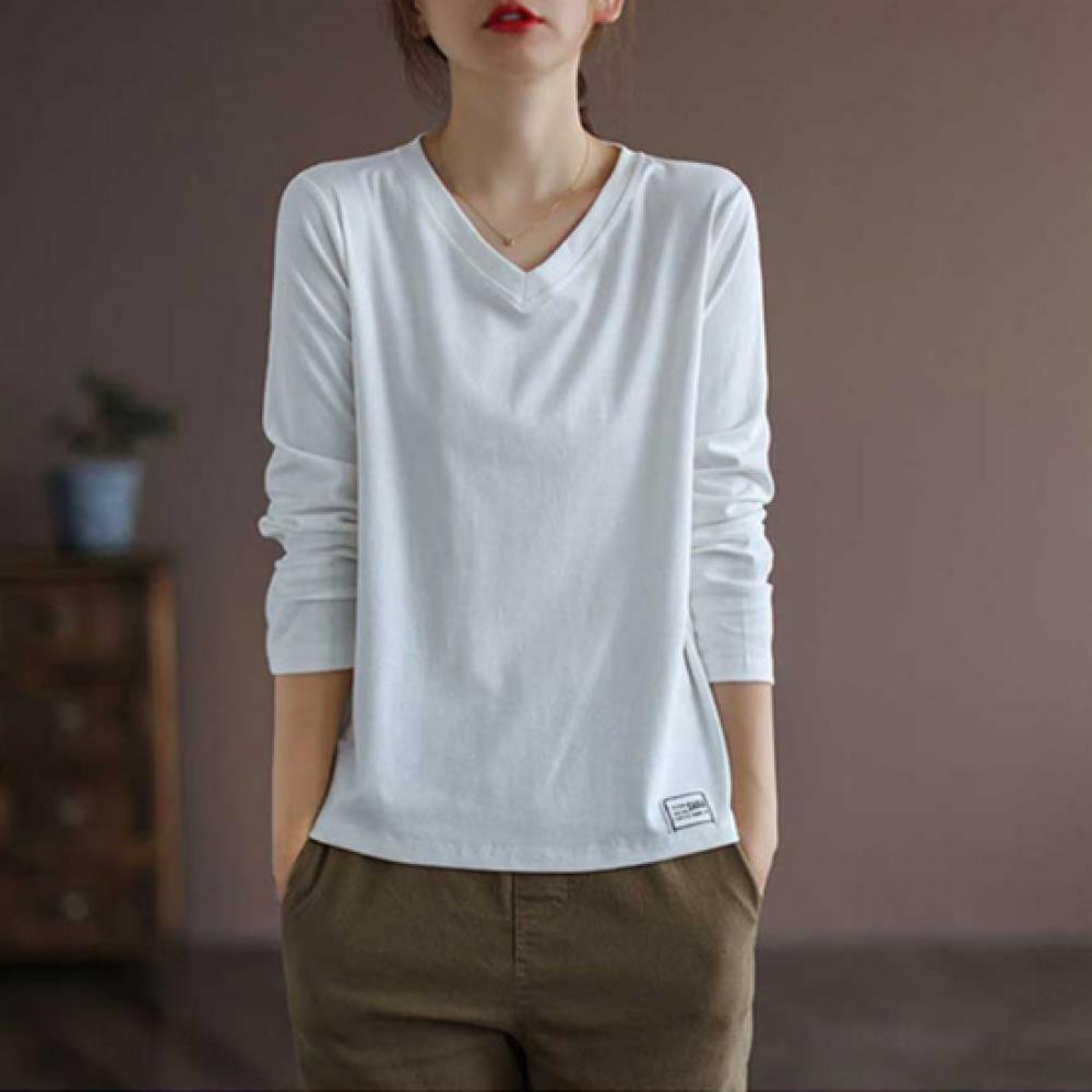 New ArriVals Open Run Women Daily Patch V Neck Long sleeVe Tee