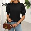 Damen Strickoberteile Rundhalsausschnitt Puff Kurzarm Einfarbig Sommeroberteile Atmungsaktiv Elastisch Freizeit Outdoor T-Shirt