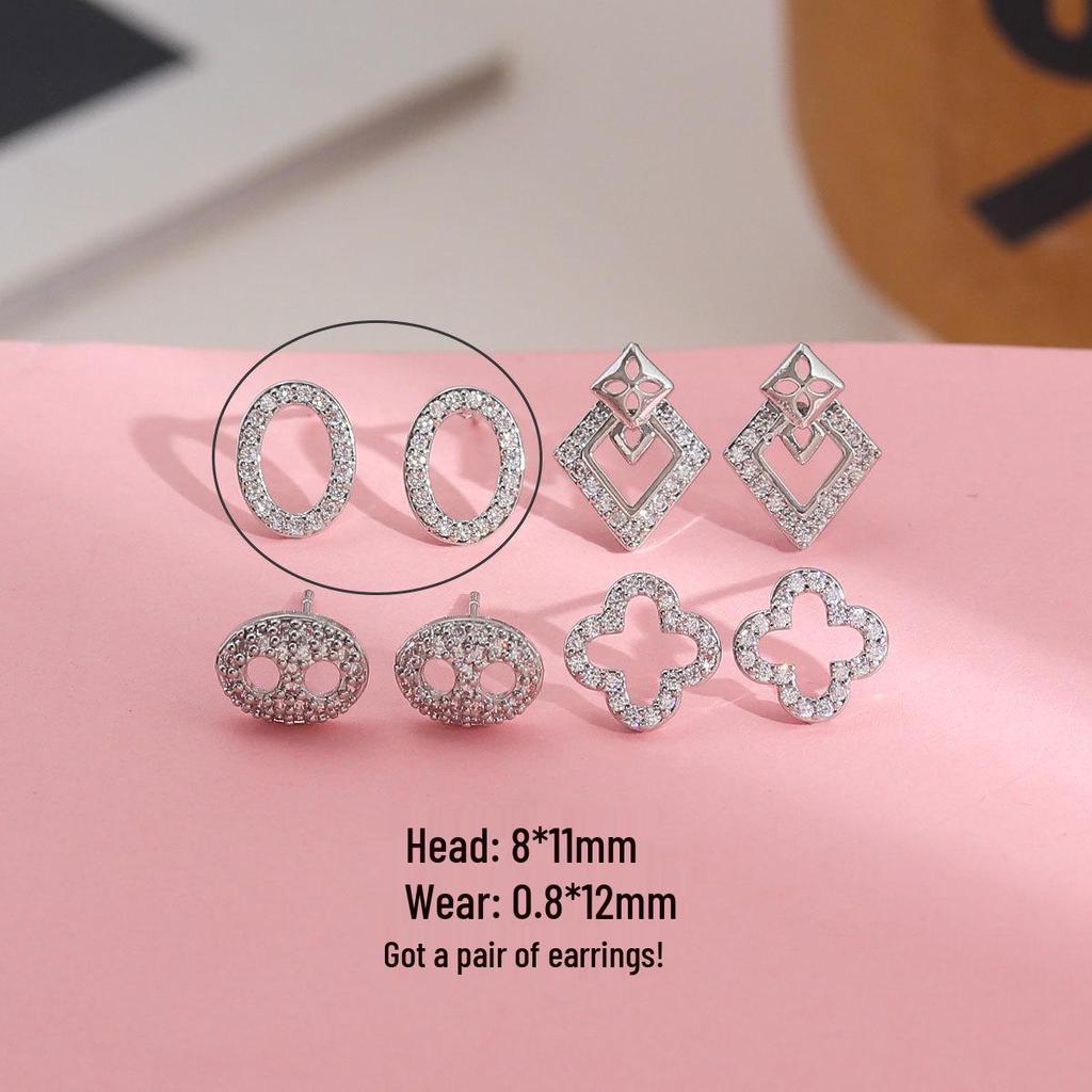 Copper Plated Gold & 925 Silver Geometric Earrings with Zirconium Four-Leaf Clover Design