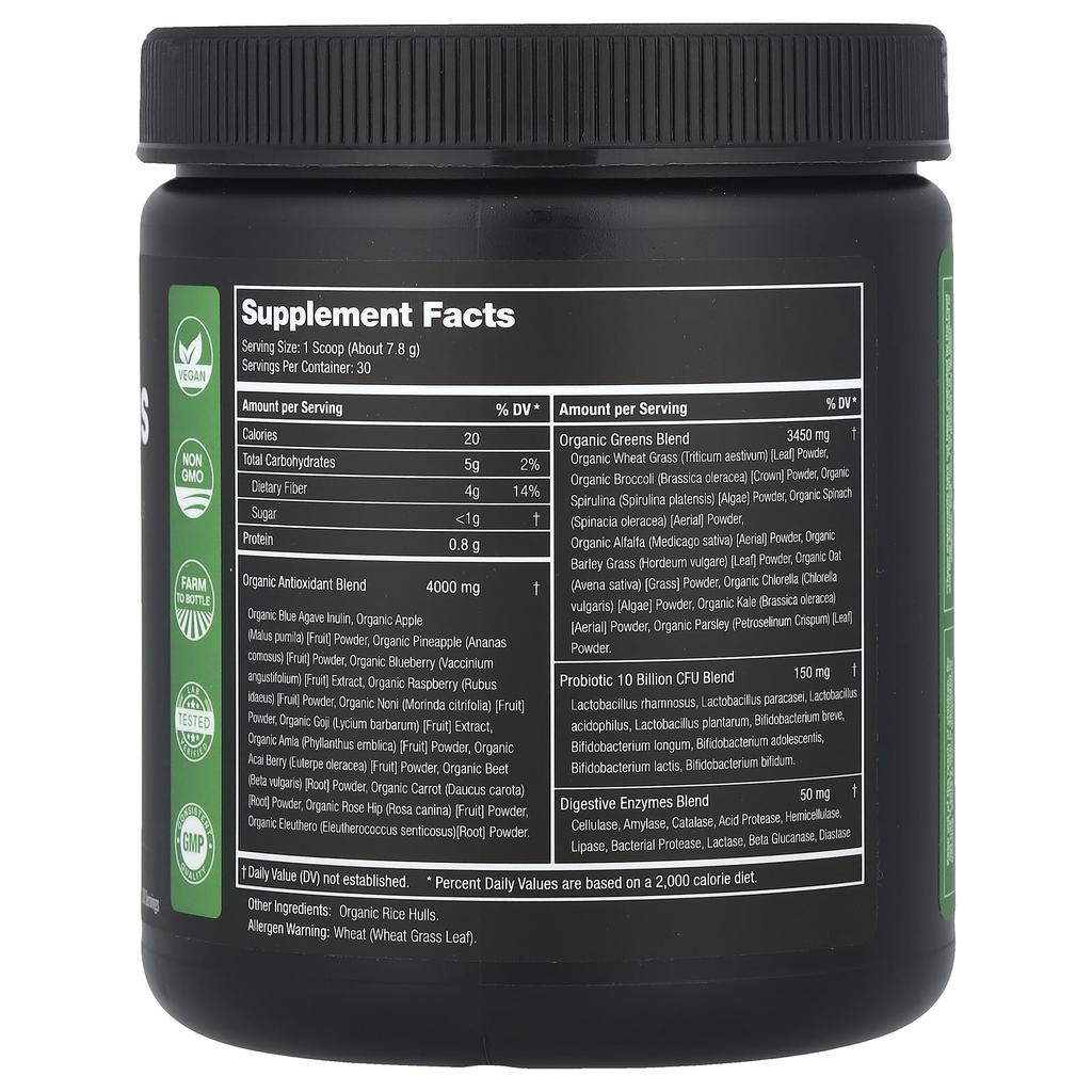 Super Greens mit Superfoods, Probiotika, Enzymen, Geschmacksneutral, 234G(8.25Oz)