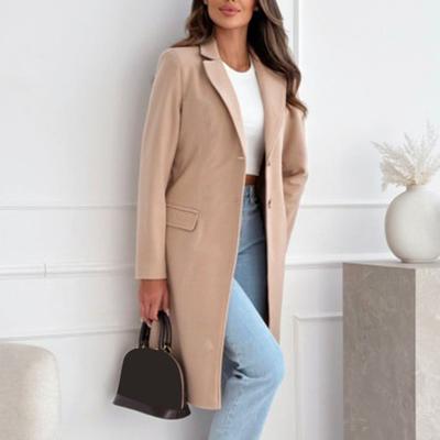 Yousheng Abrigo de lana de invierno para mujer, cierre de botones, largo medio grueso, color puro, cuello vuelto, chaqueta cálida, formal, para negocios, para uso diario