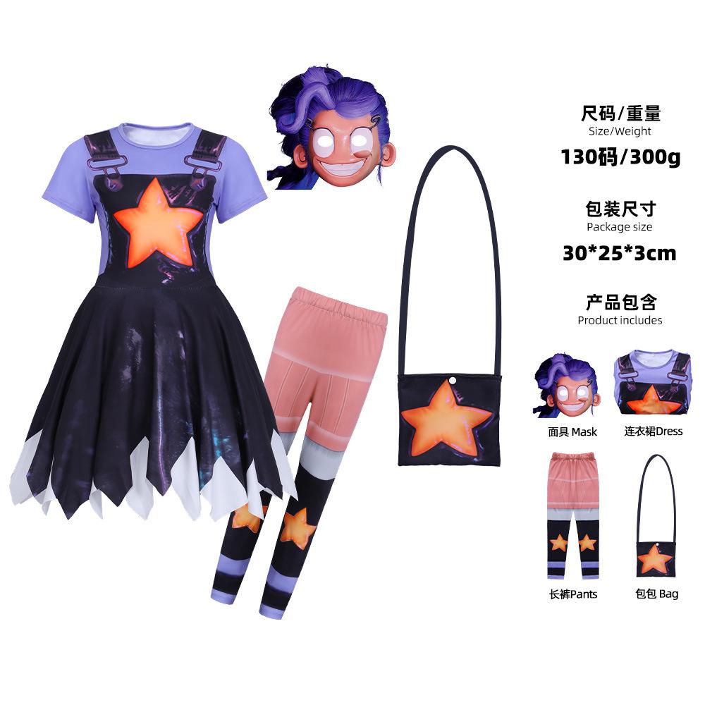C Poppy's Playtime Lily Short Sleeve Cos Dress Girls Halloween Party Show Dress X