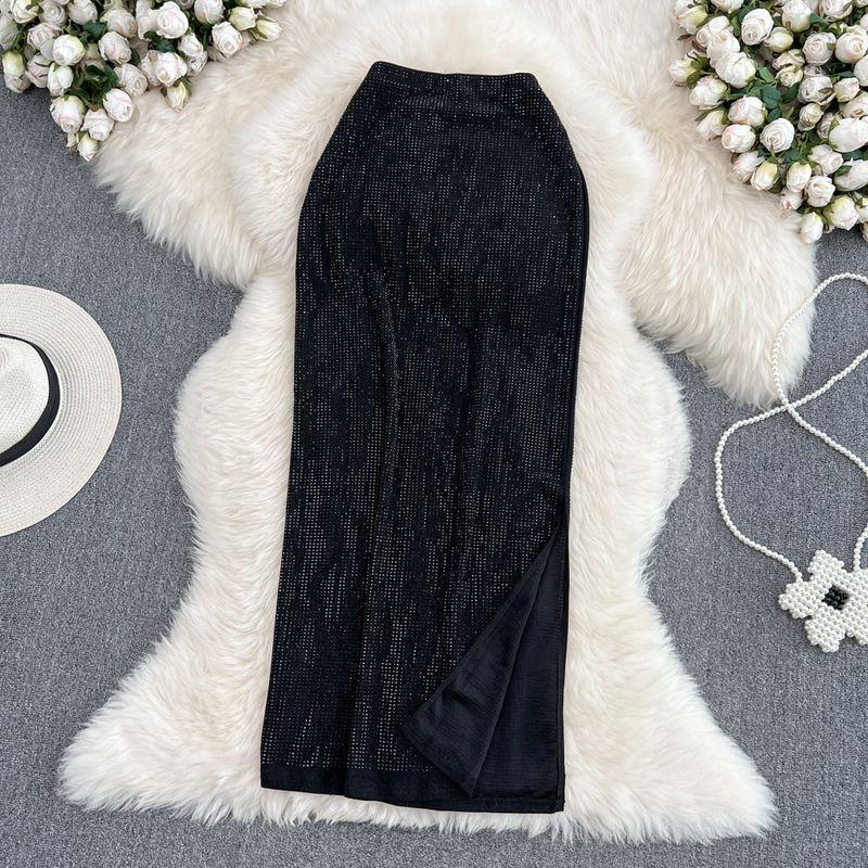 

Fashion Elegant Elastic High Waist Mid Length Long Length Slim Fit Rhinestone Black One size