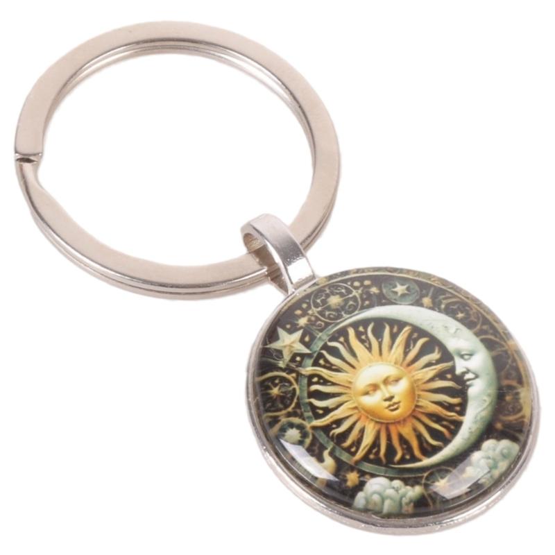 Universes Inspired Keychain Featuring Star Sun Designs and Gemstones Effect for Ideal Present or Daily Ornament