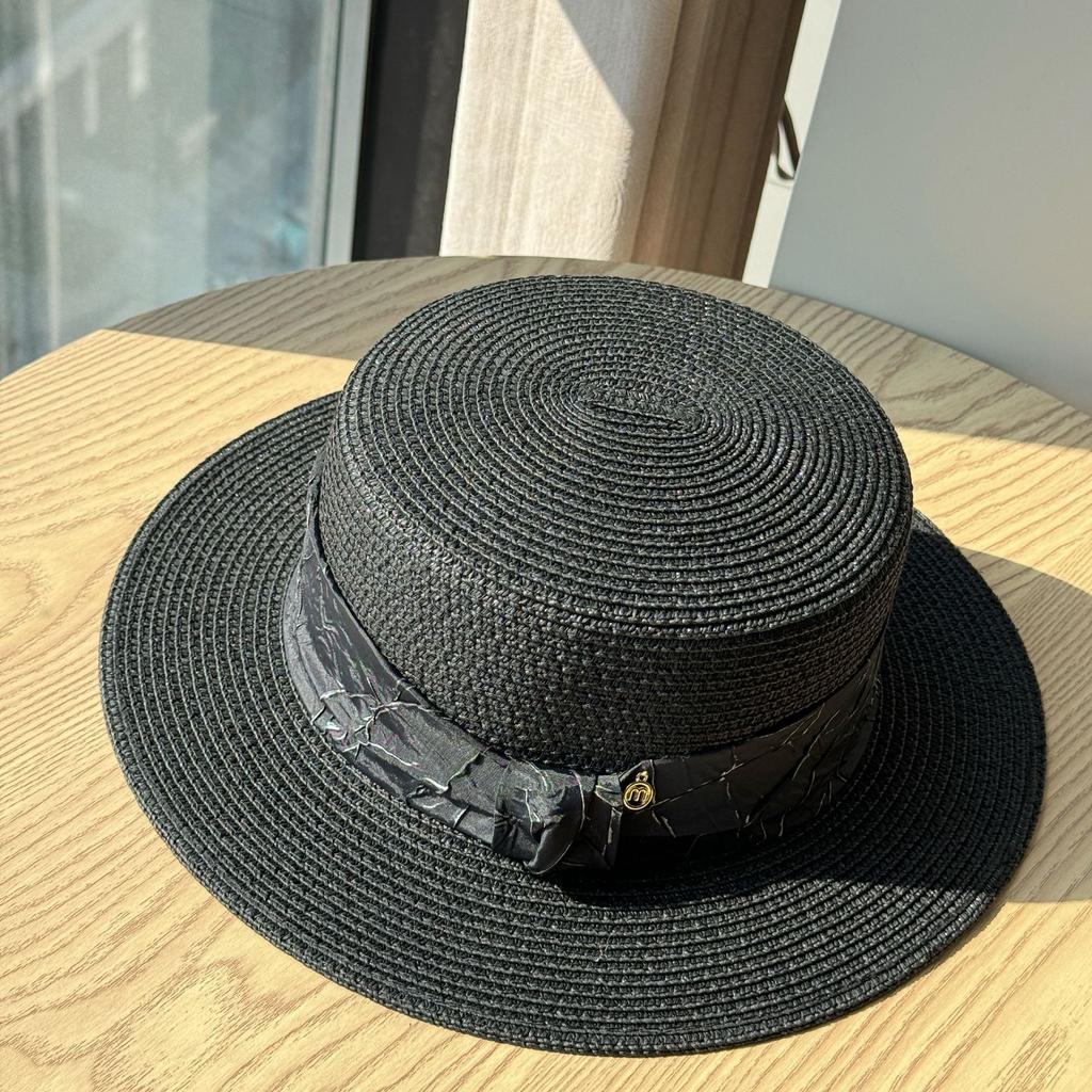 Flat Top Straw Top Hat Women Summer Travel Straw Hat Seaside Vacation Beach Hat