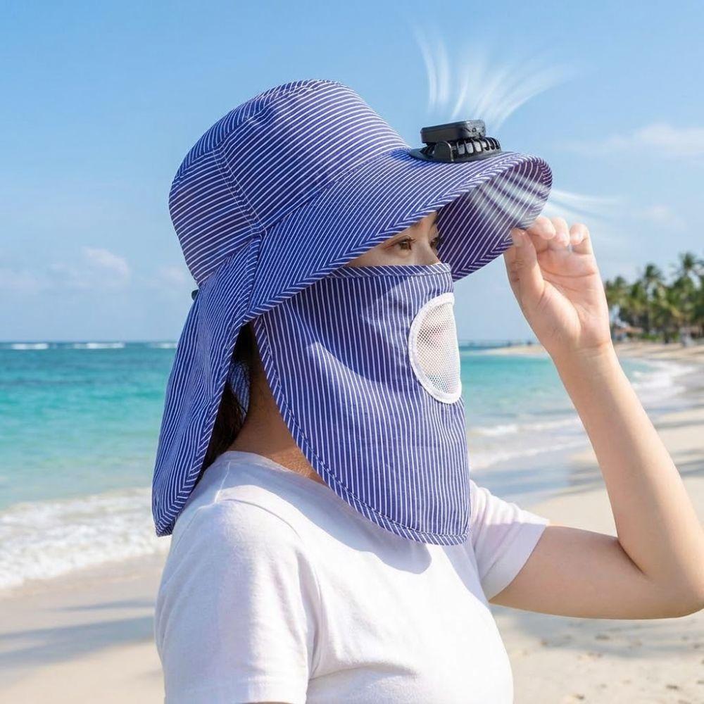 Fashion Solar Fan Face Mask Sun Hat Wide Brim UV Protection Tea Picking Work Hat 300mA Full Wrap Fisherman's Hat Summer Unisex