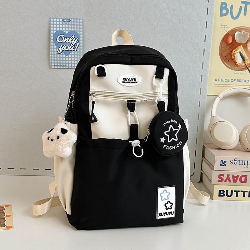 Schoolbag Cream Wind Campus Middle and High School Schoolbag Versatile Large Capacity Color Matching Leisure Ridge Backpack Travel Going Backpack