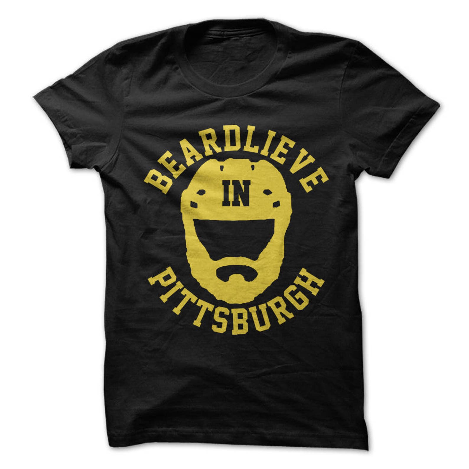 Beardlieve in Pittsburgh T-Shirt Design - Black Shirt with Gold Print 2XL