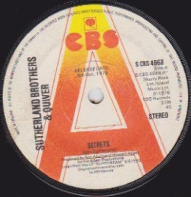 7inch Record SUTHERLAND BROTHERS & QUIVER - Secrets SCBS4668 CBS 1976 UK Pop Used