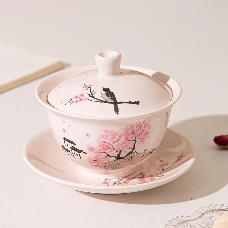 

Новая китайская керамическая чаша с крышкой из персикового цвета, чаша для чая Кунг-фу, офисная чайная чашка, бытовая чайная чашка, подарок, подарочный набор